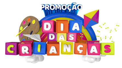 Isolated 3d stamp in portuguese for children's day campaign