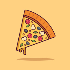 Pizza slice isolated. Pizza in cartoon style. Italian food. Vector stock