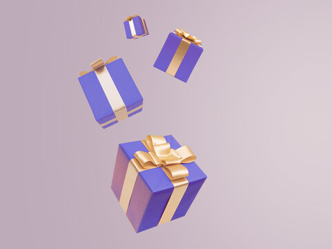 purple gift box golden ribbon in multi view