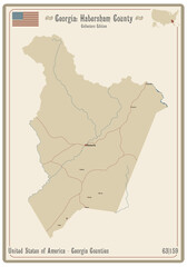 Map on an old playing card of Habersham county in Georgia, USA.