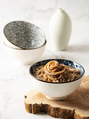 Buckwheat noodles in a bowl