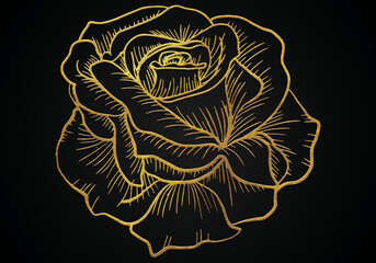 rose flower icon one line art with golden effect