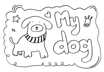 hand drawn dog illustration design for t shirt design.Doodle cartoon style.