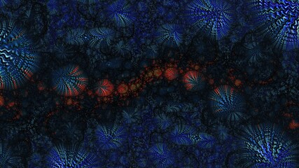 Fototapeta na wymiar Red wave line in blue abstract fractal background. Modern futuristic backdrop, 3D rendering