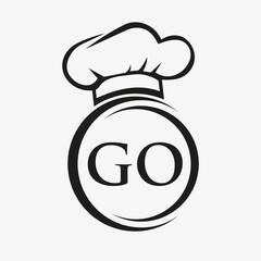Initial Letter GO Restaurant Logo Template. Restaurant Logo Concept with Chef Hat Symbol Vector Sign