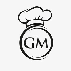 Initial Letter GM Restaurant Logo Template. Restaurant Logo Concept with Chef Hat Symbol Vector Sign