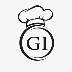 Initial Letter GI Restaurant Logo Template. Restaurant Logo Concept with Chef Hat Symbol Vector Sign
