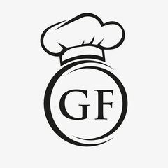 Initial Letter GF Restaurant Logo Template. Restaurant Logo Concept with Chef Hat Symbol Vector Sign