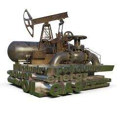 Oil Gas Production Word Cloud Infographics 3D Rendering