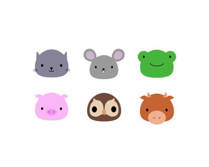 Cute cartoon animals icons set