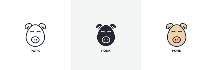 pork icon. Line, solid and filled outline colorful version, outline and filled vector sign. Idea Symbol, logo illustration. Vector graphics