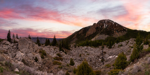 Mountain in the American Landscape. Yellowstone National Park, Wyoming. United States. Sunset Sky Art Render. Nature Background. Panorama