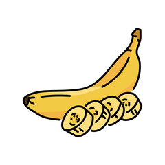 Banana and slices color line icon. Tropical fruit.