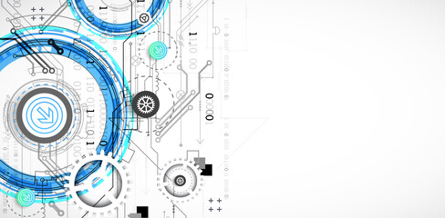 Obraz premium Abstract technology concept. Circuit board, high computer color background. Vector illustration with space for content, web - template, business tech presentation.