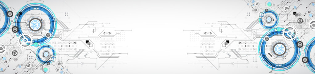Abstract technology concept. Circuit board, high computer color background. Vector illustration with space for content, web - template, business tech presentation.