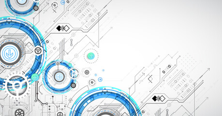 Abstract technology concept. Circuit board, high computer color background. Vector illustration with space for content, web - template, business tech presentation.