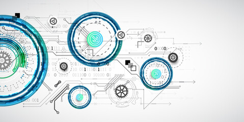 Obraz premium Abstract technology concept. Circuit board, high computer color background. Vector illustration with space for content, web - template, business tech presentation.