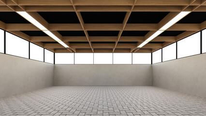 Interior or exhibition concept with empty modern space and front view background 3d rendering