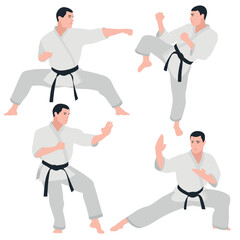 Karate. Set of Karate fighters. Flat design. Vector illustration on a white background.