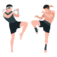 Muay Thai. Muay Thai fighters. Flat design. Vector illustration on a white background.
