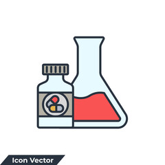 pharmacology icon logo vector illustration. test tube and bottle pill symbol template for graphic and web design collection