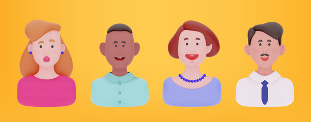 3D render vector cute characters. Set of different people