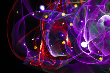 Red and violet representation of galactic dust clouds. Universe in colors.