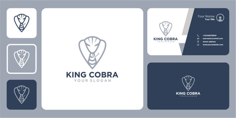 king cobra logo design with line art and business card