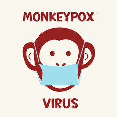 Illustration of the monkeypox virus. A monkey's face of a protective medical mask. Icon of smallpox and outbreak of a new infectious disease. Flat vector