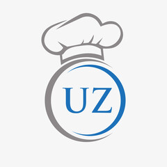 Initial Letter UZ Restaurant Logo Template. Restaurant Logo Concept with Chef Hat Symbol Vector Sign