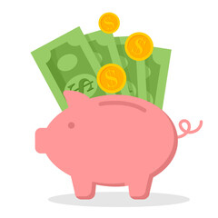 Piggy bank with coin. Icon saving or accumulation of money, investment, donat. Outline money box icon, with editable stroke. Piggy bank with dollar sign, moneybox pictogram. Piggybank, investing 