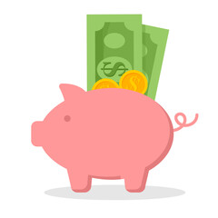 Piggy bank with coin. Icon saving or accumulation of money, investment, donat. Outline money box icon, with editable stroke. Piggy bank with dollar sign, moneybox pictogram. Piggybank, investing 