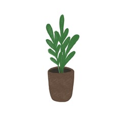 green plant in pot isolated on white background, pastel illustration