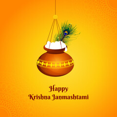 Happy janmashtami festival background with dahi handi