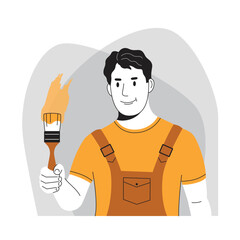 Wall protection. Man paints the walls. Repair service, painter. Vector illustration, concept, template in flat style.