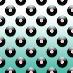 Seamless pattern retro music record for playing music on a green background