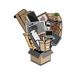 Box full of household junk design illustration vector eps format , suitable for your design needs, logo, illustration, animation, etc.