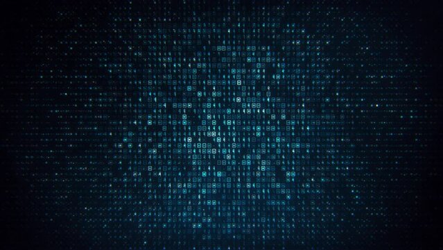 Abstract Binary Code Matrix Background. Animated Abstract Technology Artificial Intelligence Background. Streaming Code Animation. Blockchain Information Data Transaction Process. Global Cybersecurity