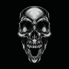 Grayscale Head Skeleton Illustration Part Three