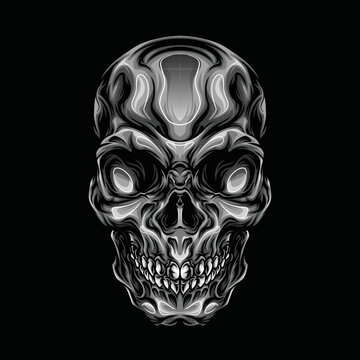 Grayscale Head Skeleton Illustration Part Two