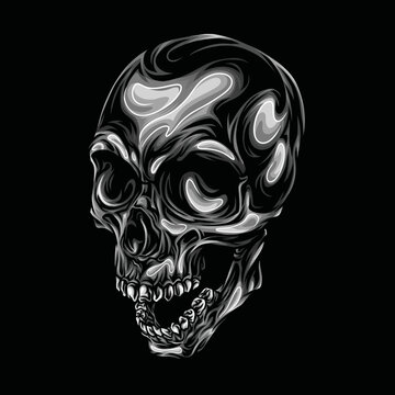 Grayscale Head Skeleton Illustration Part Eight