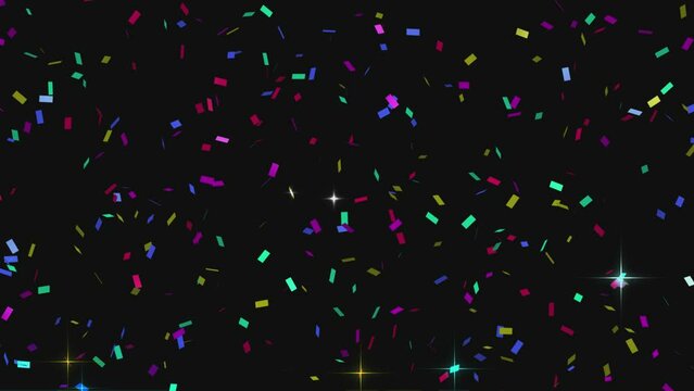 カラフルな紙吹雪が上から舞い散る背景が透明でループ可能な動画
