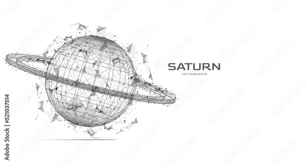 Leinwandbilder Abstract futuristic digital Saturn planet triangle and dots particle in copy space vector. Low poly sphere with black outline wireframe scifi technology background.