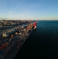Aerial view of a Cargo pier in Lisbon, Portugal