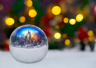 Fototapeta na wymiar Christmas Glass Ball with Colorful Bokeh