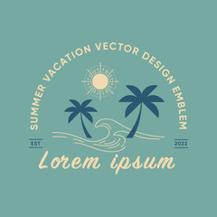 Obraz premium Summer vacation vector design emblem collection with palms, waves and sun