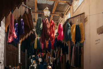 Wool hanging in a Medina in Morocco