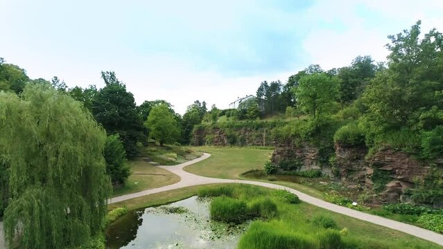 Aerial Stuttgart, Killesberg, rock canyon in the City