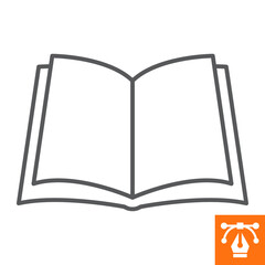 Book open line icon , outline style icon for web site or mobile app, literature and reading , e-book vector icon, simple vector illustration, vector graphics with editable strokes.