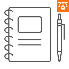 Notebook line icon , outline style icon for web site or mobile app, workbook and pen , diary vector icon, simple vector illustration, vector graphics with editable strokes.